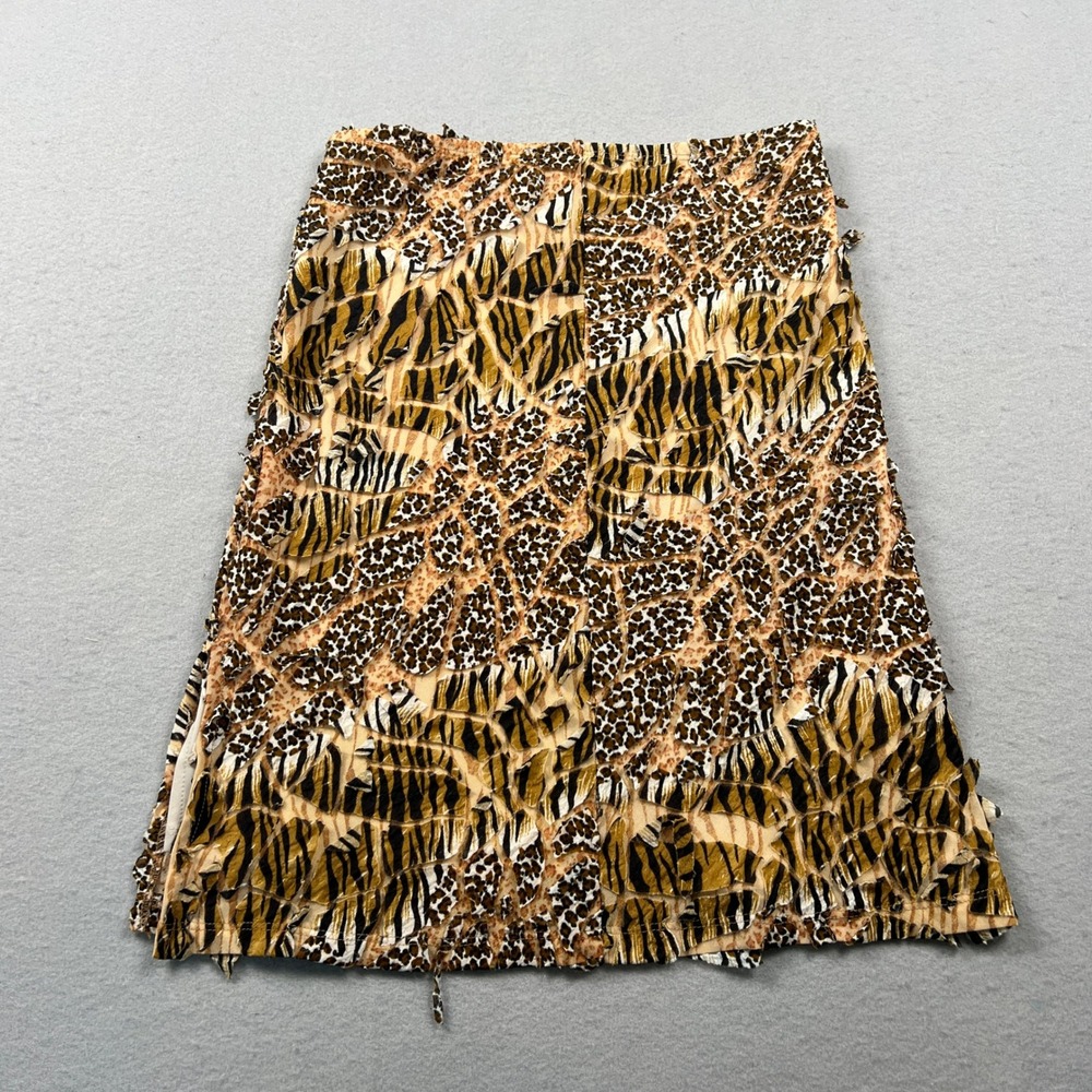 VTG Y2K Rampage Mini Skirt Womens S Brown Mixed Animal Print Handkerchief Hem